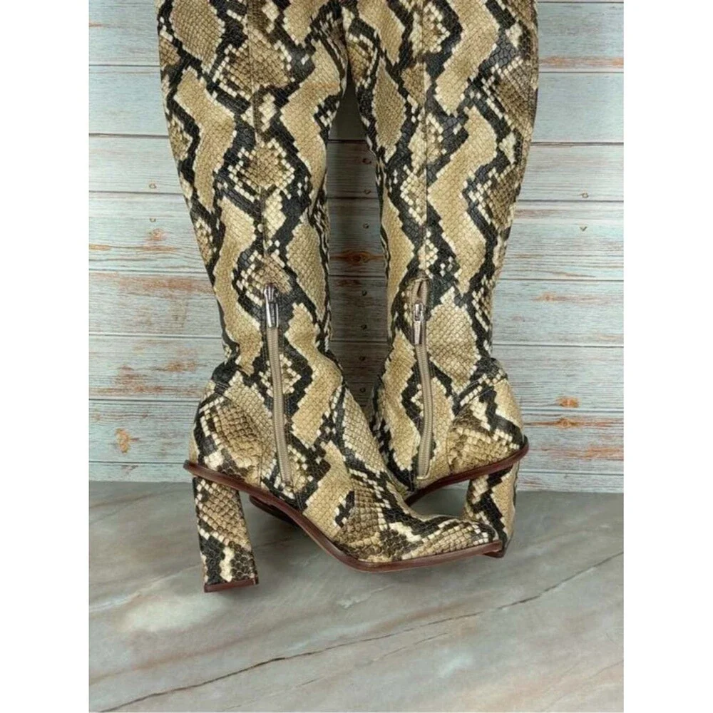 Vince Camuto Dreven Block-Heel Over-Knee Boots Vegan Snakeskin - Like New!!